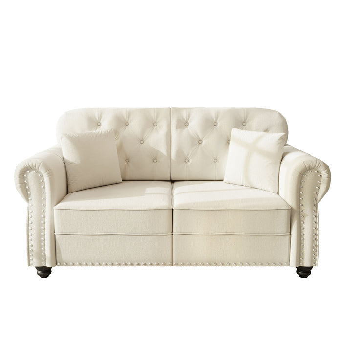 Upholstered Chesterfield Sofa With Nailhead Trim And Rolled Armrests