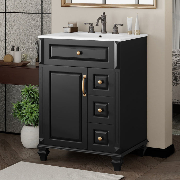 Freestanding Bathroom Vanity With Sink, 3 Drawers & Flip-Out Drawer