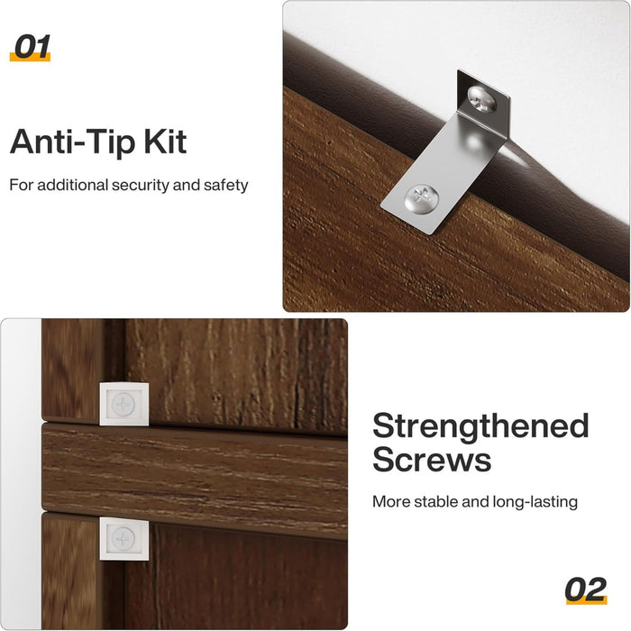 5 Tier Farmhouse Arched Bookcase For Living Room - Rustic Brown