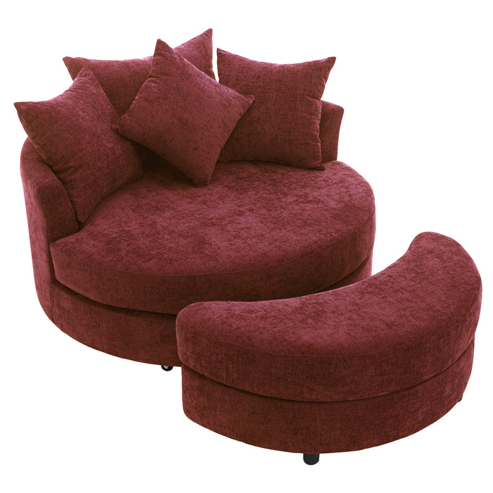 360° Swivel Accent Barrel Chair With Storage Ottoman & 4 Pillows, Modern Leisure Chair Round Accent For Living Room