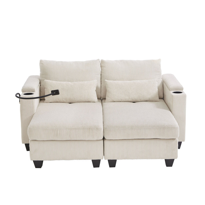Convertible Chaise Lounge Sofa Chair With USB Ports, Cup Holders, Phone Holder And Storage