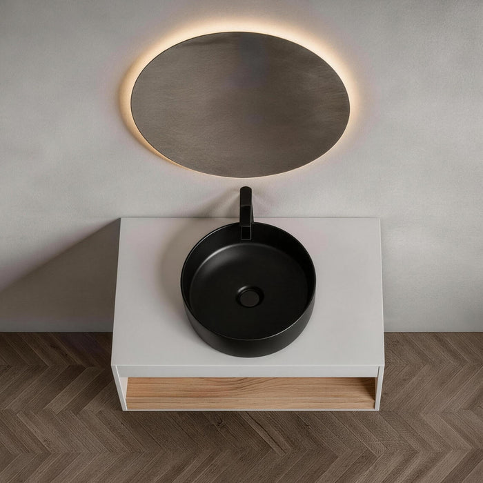 Floating Bathroom Vanity With Glossy Round Vessel Sink