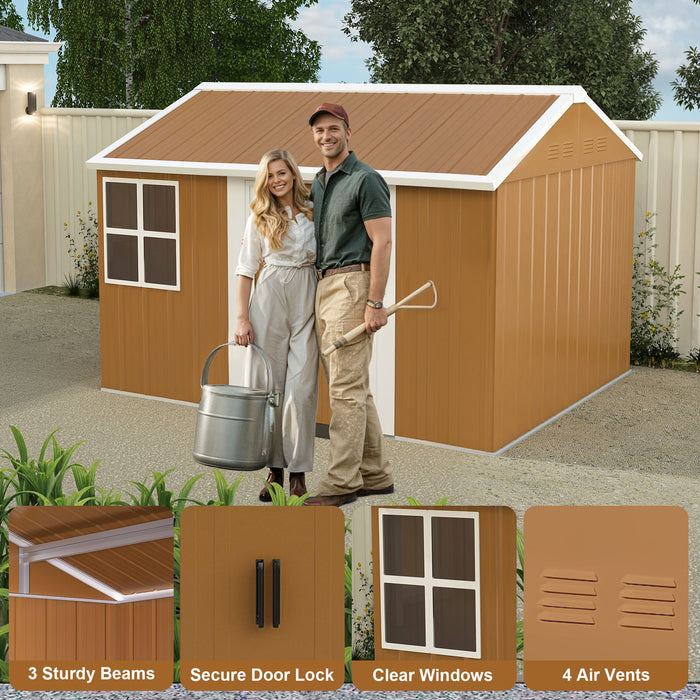 Heavy Duty Metal Storage Shed With Windows And Lockable Door, Weatherproof Outdoor Garden Shed