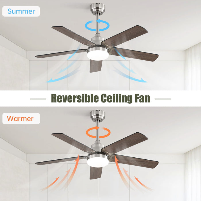 42" Ceiling Fan With Reversible DC Motor, LED Light, 5 Blade Design - Nickel