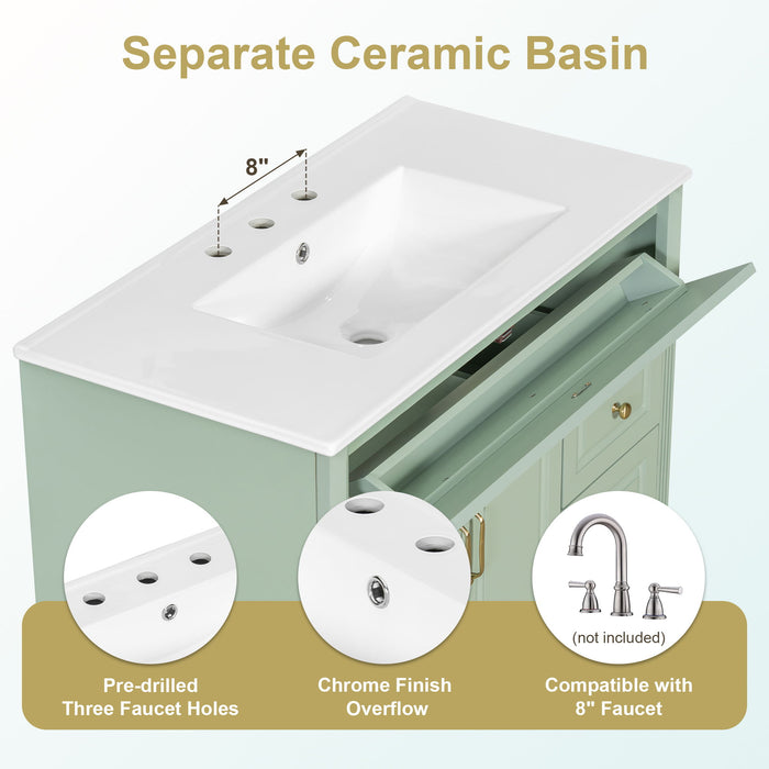 Modern Bathroom Vanity With Sink, 3 Drawers & 2 Doors
