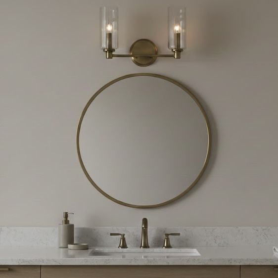 Regal - Double Light Vanity With Clear Ribbed Satin - Antique Brass / Clear