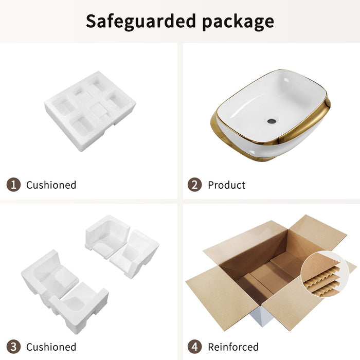 Vessel Sink, Above Counter Vanity Basin For Bathrooms - Gold / White / Milk White