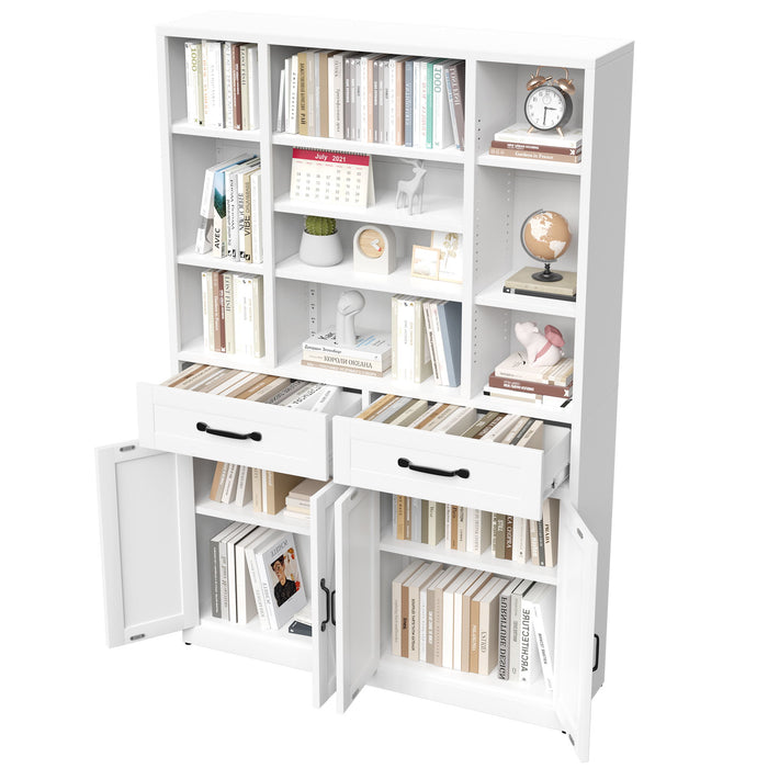Industrial Bookcase Tall With Adjustable Shelves, Drawers & Doors