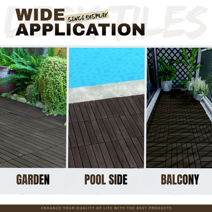 Acacia Hardwood Interlocking Deck Tiles, Striped Pattern