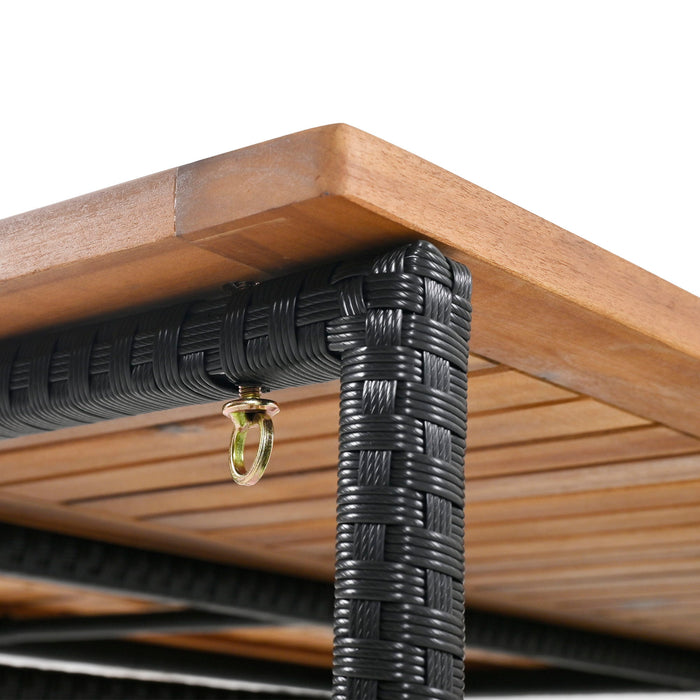 Outdoor Acacia Wood Bar Height Table And Eight Stools With Cushions