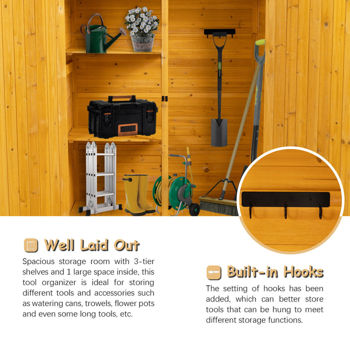Outdoor Storage Shed With Lockable Door, Tool Storage Shed, Detachable Shelves & Pitch Roof