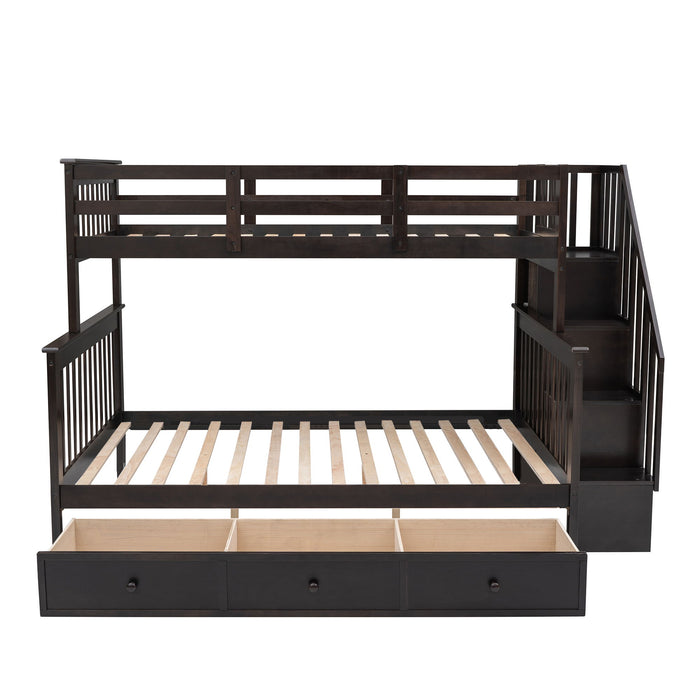 Stairway Bunk Bed With Storage And Guard Rail For Bedroom