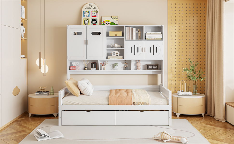 Daybed With All-In-One Cabinet And Shelf