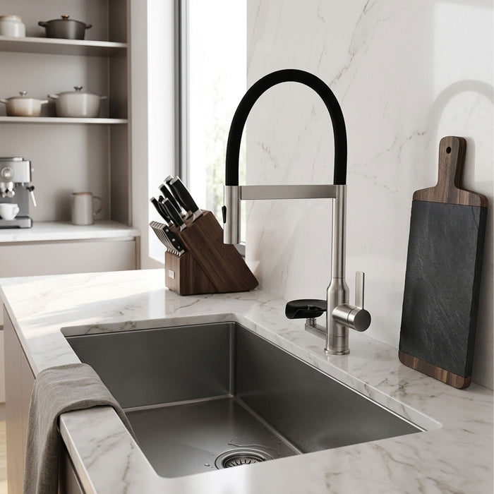Kitchen Faucet With Magnetic Pull Out Sprayer, 360 Degree Swivel Single Handle High Arc Kitchen Sink Faucet With Glass Rinser - Brushed Nickel