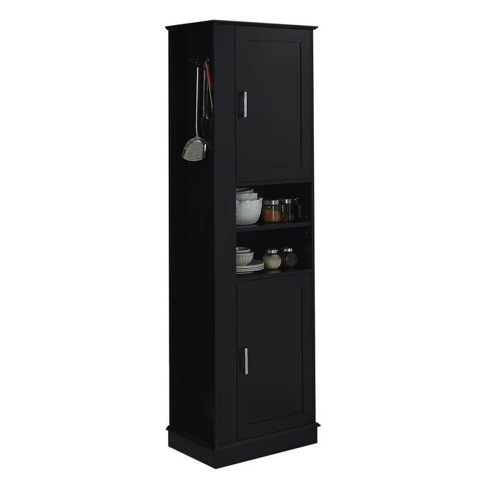 Tall Freestanding Bathroom Storage Cabinet With Adjustable Shelves And Side Hooks Board, Rectangle Design