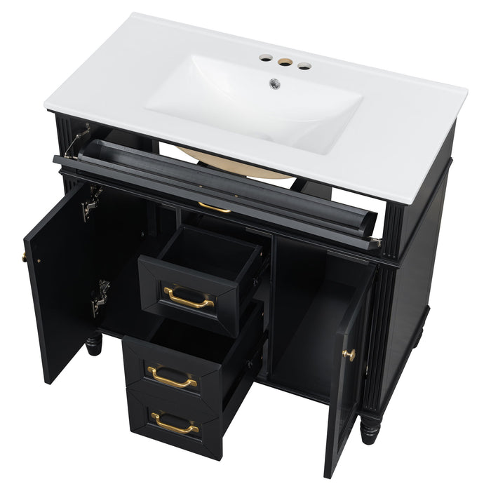 Bathroom Vanity With Sink, Flip-Out Top Drawer, Soft Close Doors, 2 Storage Drawers