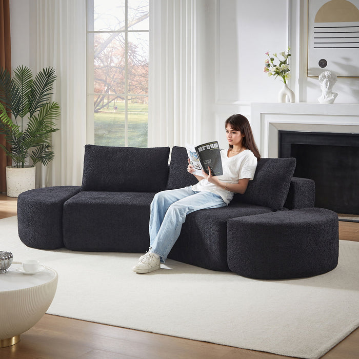 V - Shaped Modular Sofa Set & 3 Pillows And 2 Curved Ottomans For Living Rooms - Black