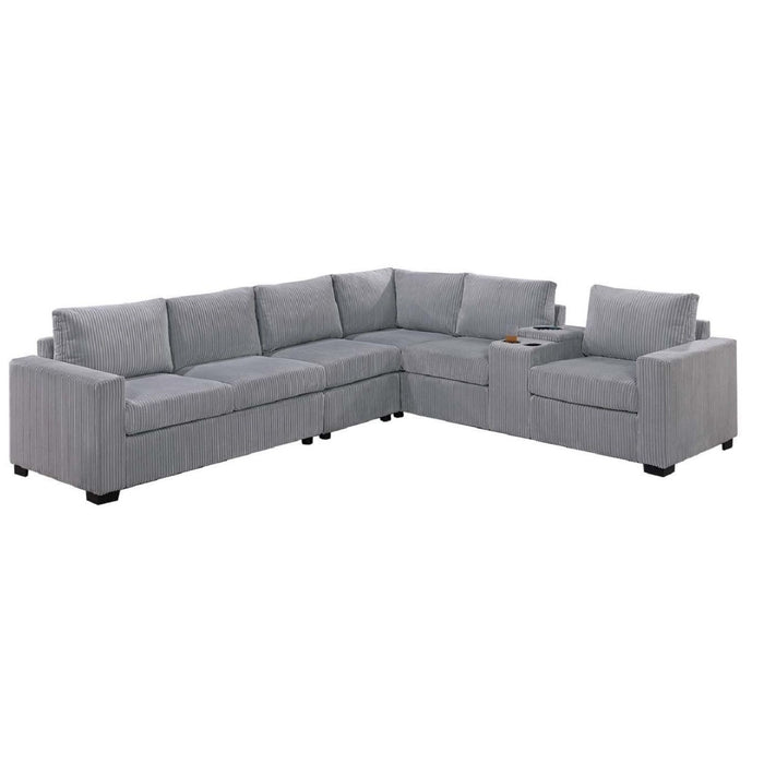Modern Style L-Shape Sectional Set, USB Ports, Cup Holder