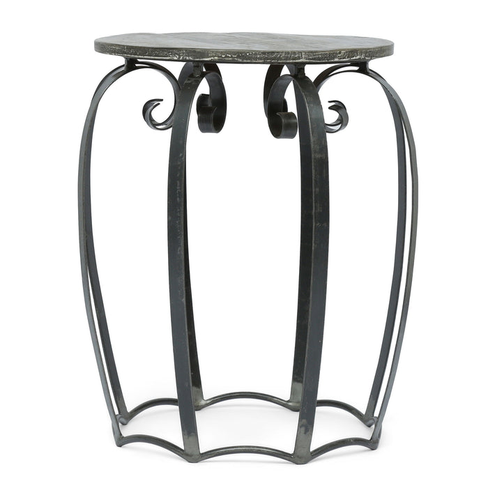 Modern Industrial End Table With Mango Wood Top And Iron Frame - Gray