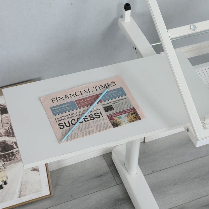 38.18" Hand Crank Adjustable Drafting Table Drawing Desk With 2 Metal Drawers With Stool