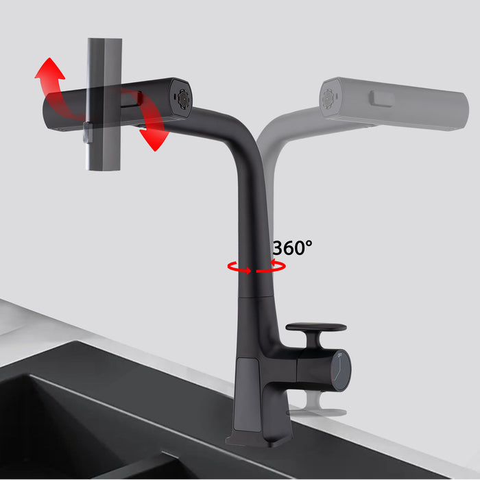 Waterfall Kitchen Faucet With Temperature Display And Pull Down Sprayer