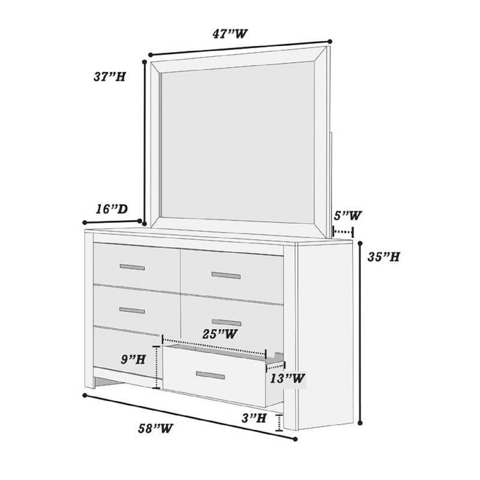1 Piece Dresser 2 Tone Sleek 6 Drawers Bedroom Furniture - White
