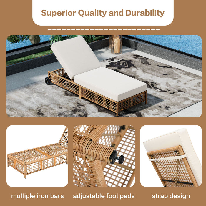 Outdoor Lounge Chair With 5 Position Backrest With Cushion And Wheels