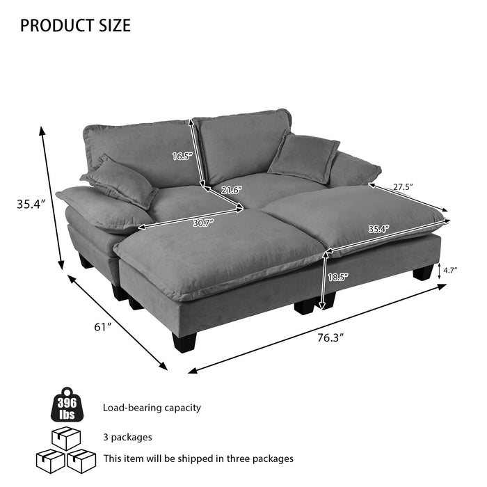 Modular Sectional Sofa With Movable Ottoman & Pillows