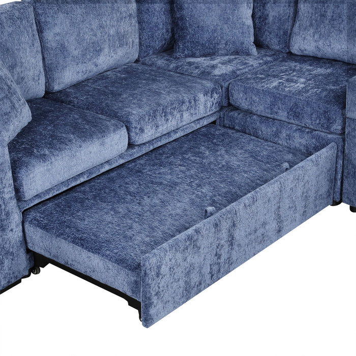 Contemporary L Shaped Convertible Sofa Bed With Pull Out Bed, Cup Holders, And Storage