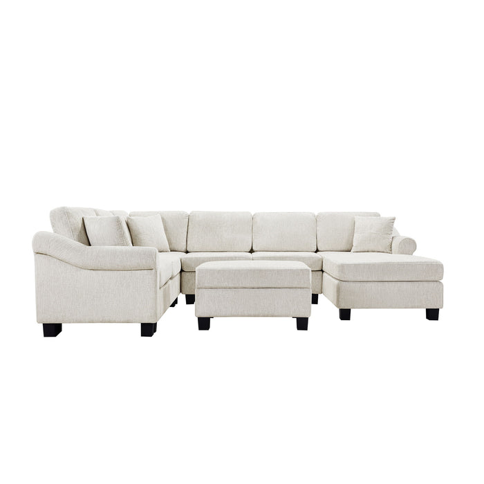 Contemporary U - Shaped Sectional Sofa With Movable Storage Ottoman