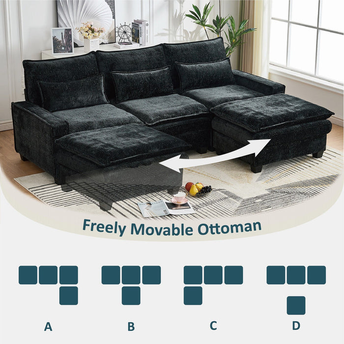 Modern Comfy Chenille L Shaped Sectional Sofa With Movable Ottoman