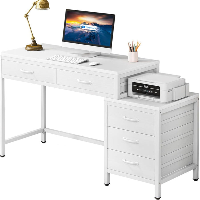 Computer Desk With Reversible 5 Drawer Storage, Frame Writing Table For Small Spaces