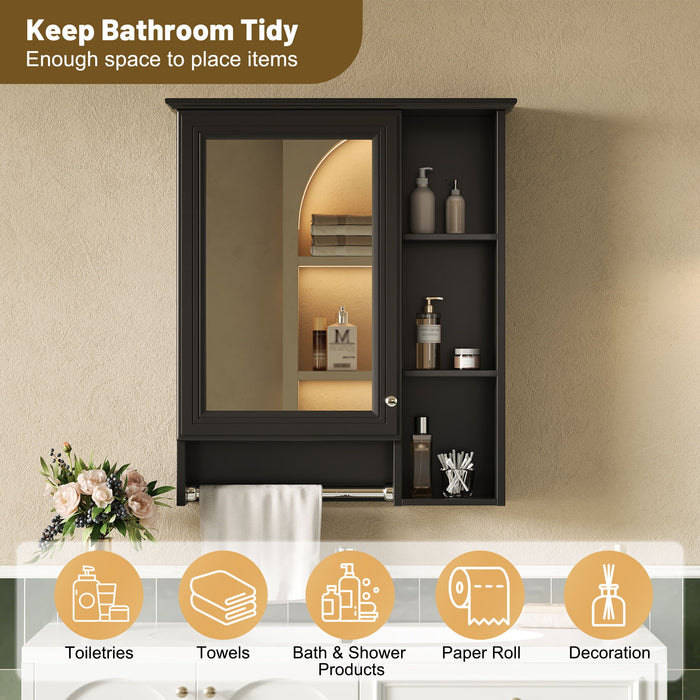 Modern 3 In 1 Bathroom Mirror Cabinet With Adjustable Shelf & Towel Bar