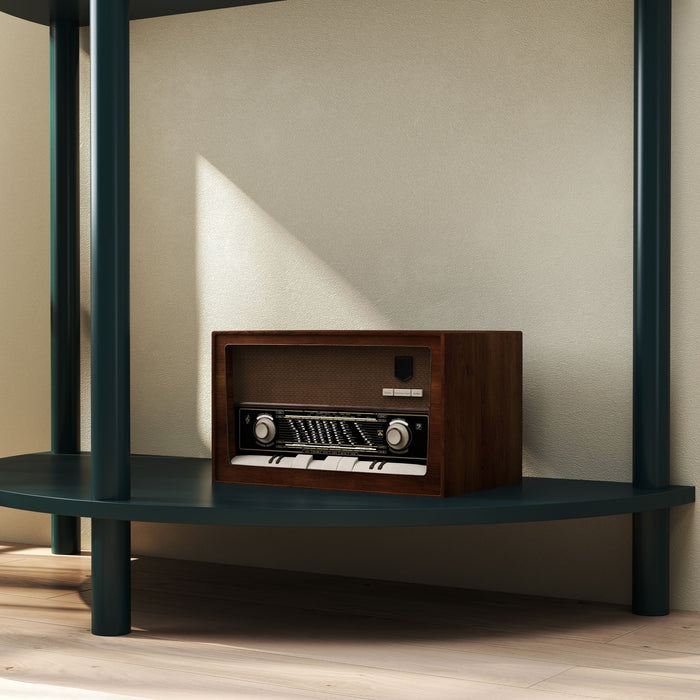 Boho Rattan Semi Circle End Table With Sliding Rattan Door, Storage And Bottom Shelf