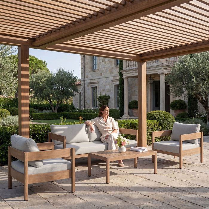 Outdoor Sofa Set Of 3 With Weather Resistant Cushions (Coffee Table Not Included) - Oak