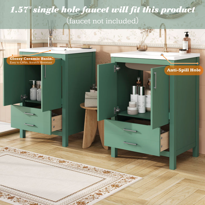 Bathroom Vanity With Sink Combo, Freestanding Storage Cabinet, Soft Closing Doors - Green