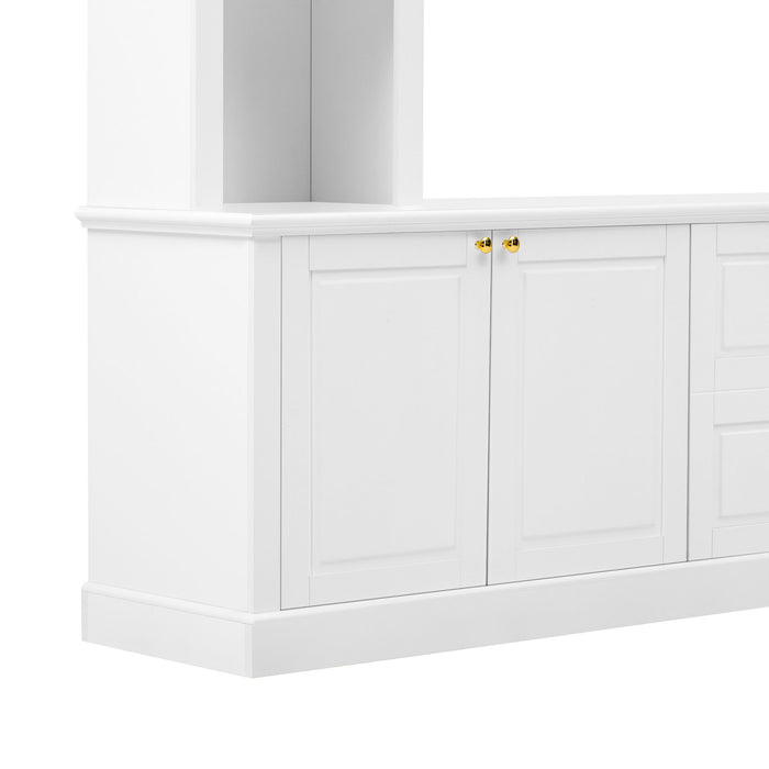 TV Stand With Bookcase, Storage Cabinet With 3 Adjustable Shelves, Living Room Entertainment Center - White