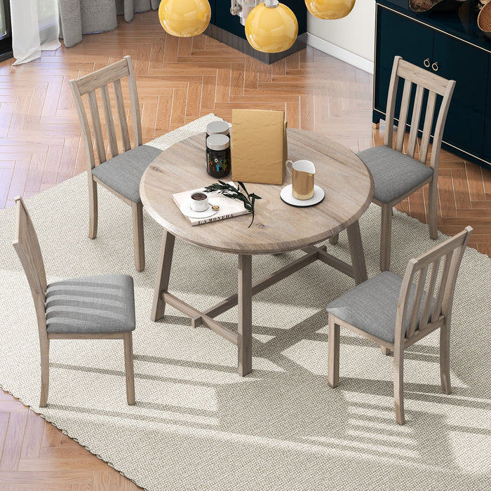 5 Piece Wood Dining Table Set With Extendable Round Table And 4 Chairs
