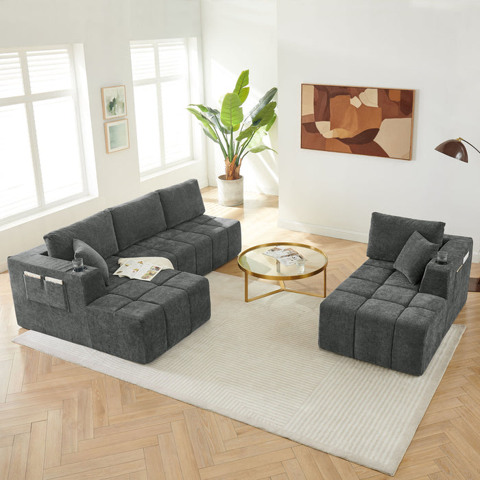U - Shaped Sectional Sofa, Cup Holders & Side Pockets For Living Room