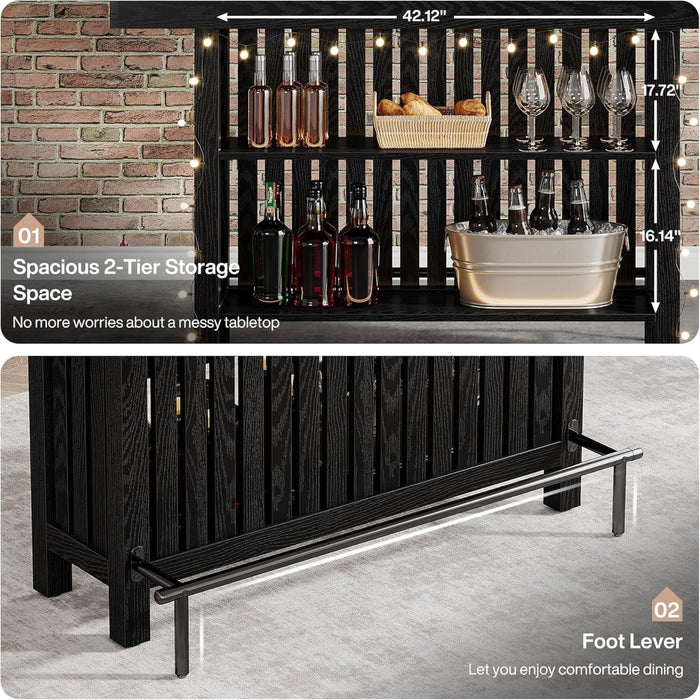2 Tier Mini Bar Table For Kitchen - Black