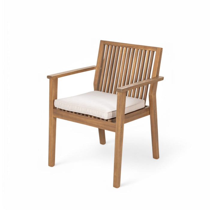 7 Piece Patio Furniture Set Acacia Wood Table And 6 Heavy Duty Cushioned Chairs
