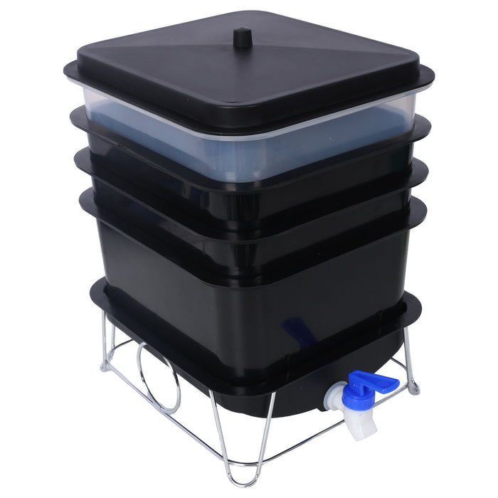 Durable Worm Farm Composting Bin With 4 Tray System For Food Waste Recycling Plastic - Black