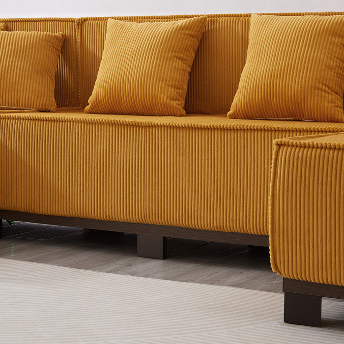 U-Shaped Sectional Sofa With RGB LED Light Strip And 6 Pillows