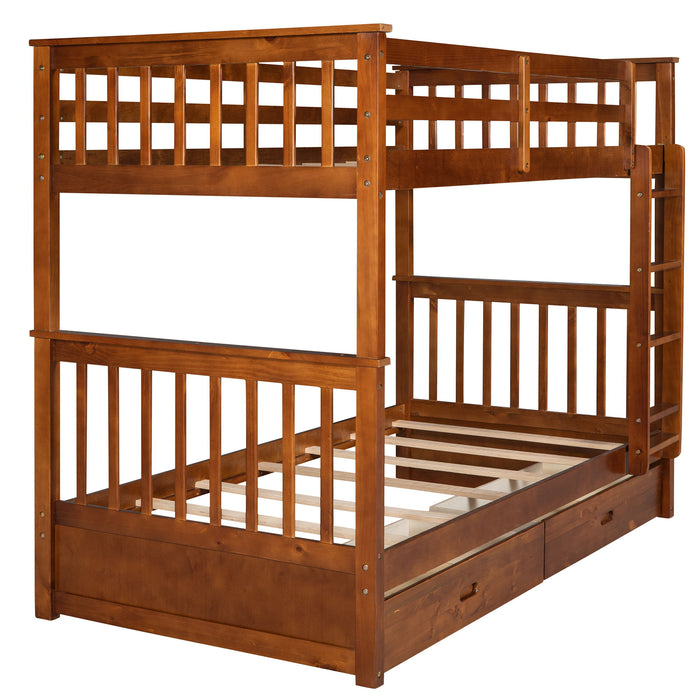 Bunk Bed With Ladders And 2 Storage Drawers