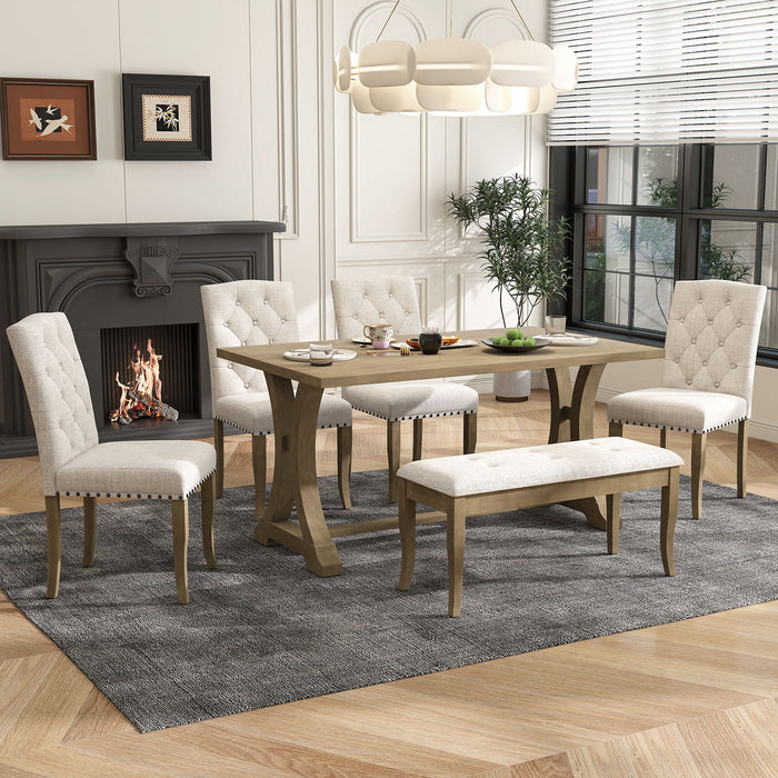 Dining Table Set With 4 Upholstered Chairs And Bench