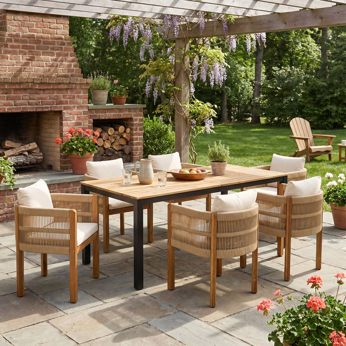Outdoor Dining Set & Table And Rope Chairs