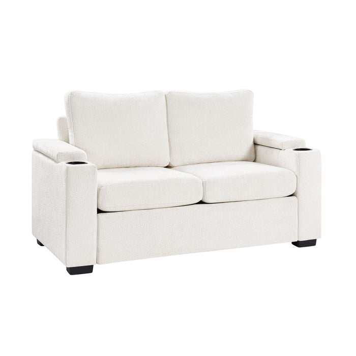 Pull Out Sofa Bed Loveseat With Twin Mattress, Cup Holders And Arm Storage