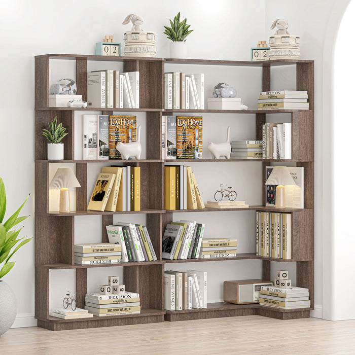5 Tier Open Bookshelf, Free Combination Storage Shelving For Living Room - Dark Brown