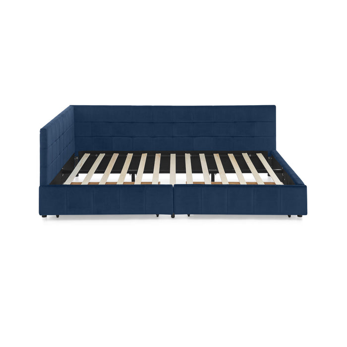 Upholstered Bed Frame With Tufted Backrest And Armrests