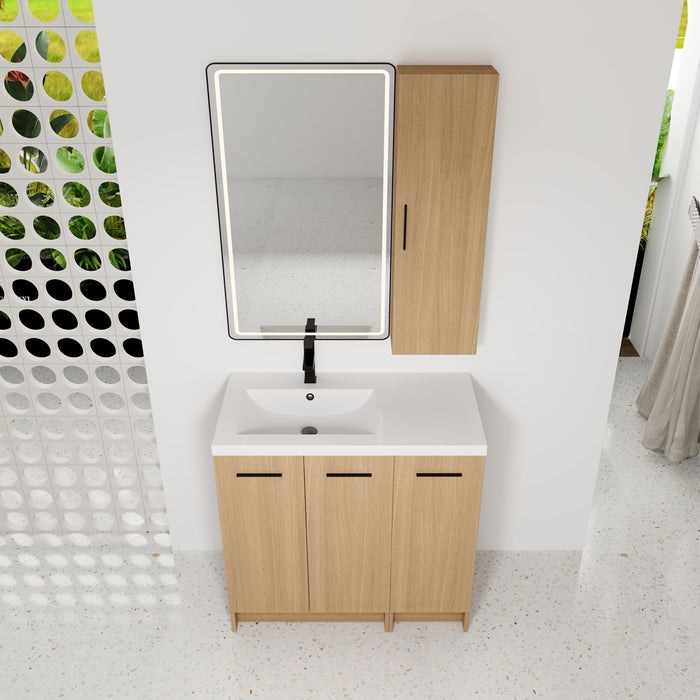 Freestanding Bathroom Vanity Set With Tall Linen Cabinet, 3 Door Storage Cabinet, Single Sink